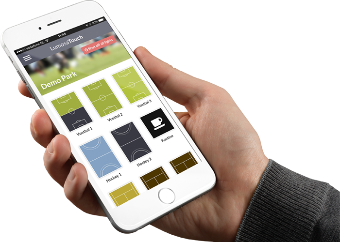 Smartphone bediening sportveld verlichting